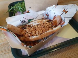 Bacon & hotdog (dont remember the dish name) at La Trocadero in Barcelona