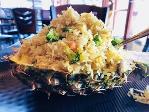 Vegetarian Pineapple Fried Rice without Egg at Pineapple Village in Gilroy