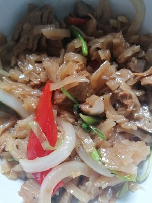 Vietnamese fried rice noodles with vegetarian chicken at Saigon68 in Sheffield