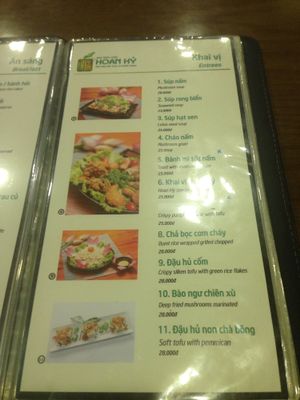 Menu at Hoan Hy in Nha Trang