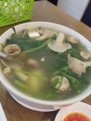 Crown daisy and mushroom soup at Hoan Hy in Nha Trang