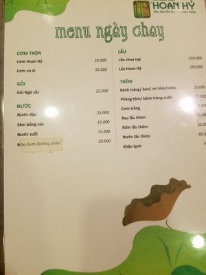 Menu at Hoan Hy in Nha Trang