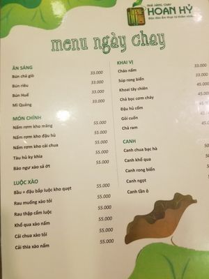 Menu at Hoan Hy in Nha Trang
