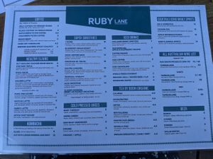 Menu at Ruby Lane Wholefoods in Manly