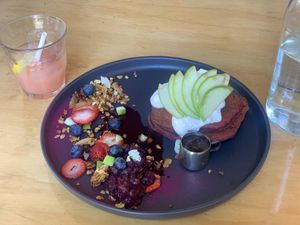 Red velvet pancakes   at Ruby Lane Wholefoods in Manly