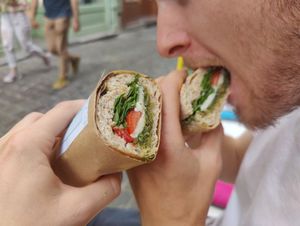 Homemade mozzarella sandwich at Mie Vie in Ghent