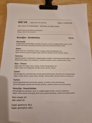 Part of menu at Mie Vie in Ghent