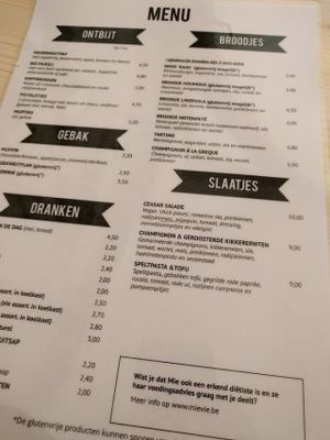 the menu at Mie Vie in Ghent