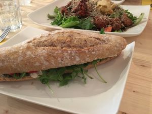 Delicious Mozzarella Sandwich & Inca Salad! Loved them! at Mie Vie in Ghent