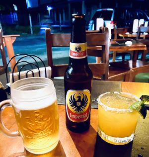 Costa Rican beer and spicy passion fruit margarita at Kappa Sushi in La Fortuna