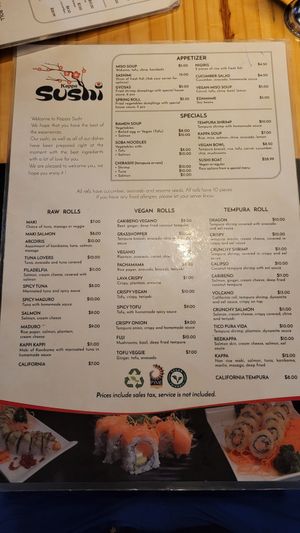 Menú inglés at Kappa Sushi in La Fortuna