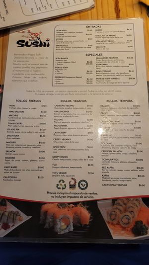 Menú español at Kappa Sushi in La Fortuna