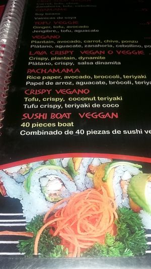 Partial shot of veggie menu at Kappa Sushi in La Fortuna