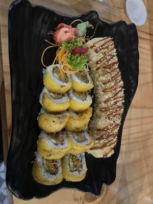 Crispy Onion on R, forgot the name of the L   at Kappa Sushi in La Fortuna