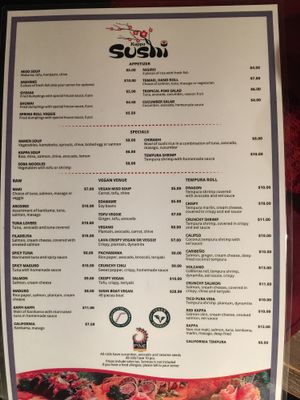 the menue at Kappa Sushi in La Fortuna