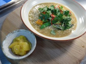 Butternut & sweet potato thai orange curry, 			
house rice, chutney (VGN)   £4.00
 at Riverside Cafe in Leicester