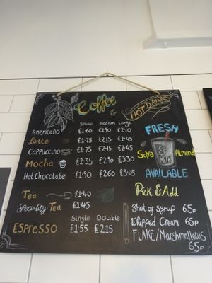 Hot Drinks Menu Board at Riverside Cafe in Leicester