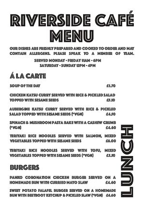 2019 Menu at Riverside Cafe in Leicester