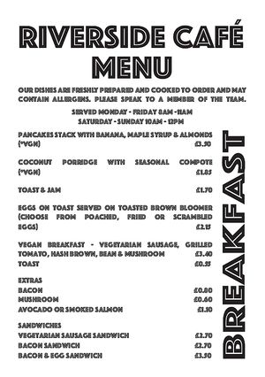 2019 Menu at Riverside Cafe in Leicester