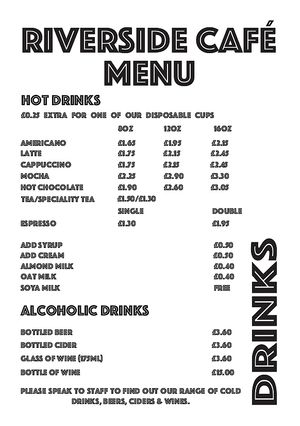 2019 Menu at Riverside Cafe in Leicester