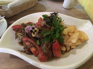 Loving Saltado at Loving Hut in Cusco