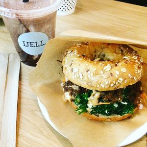 Helsinki bagel with pulled oats at Well  in Helsinki