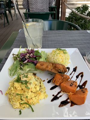 Tofu scramble, rice and sweet potato for lunch at Organi Chiado in Lisbon