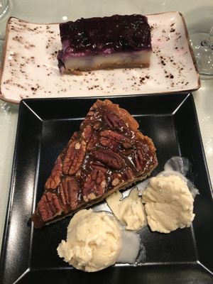 No cheese cake (top) and pecan pie & vegan ice cream (below)  at Organi Chiado in Lisbon