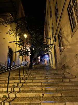Lisbon stairs and main entrance of organi  at Organi Chiado in Lisbon