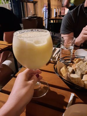 Enormous fresh piña colada at Organi Chiado in Lisbon