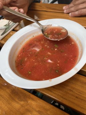 Tomato and watermelon soup  at Organi Chiado in Lisbon