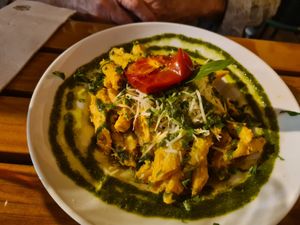 Pasta with tomato and cashew sauce at Organi Chiado in Lisbon