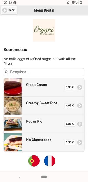 Digital dessert menu. at Organi Chiado in Lisbon