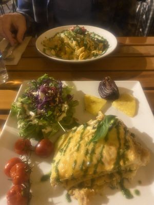 Lasagna and penne   at Organi Chiado in Lisbon