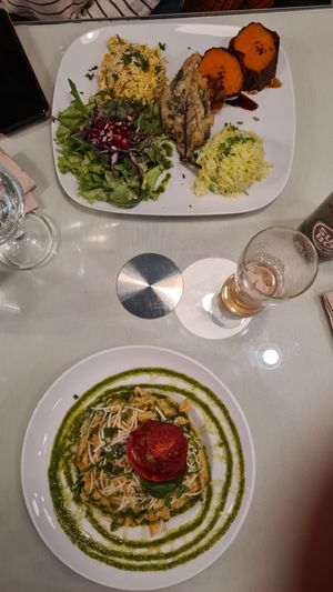 Tofu spiritueux and penne rigate gluten free at Organi Chiado in Lisbon