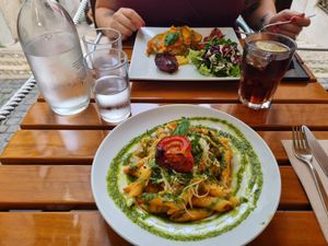 Lovely vegan food served by friendly staff on a cute terrace at Organi Chiado in Lisbon