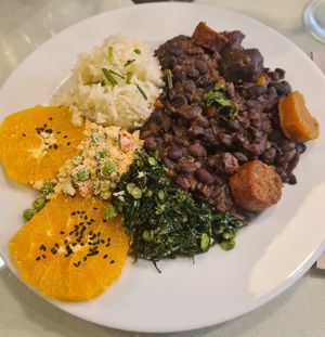 Brazilian bean stew with vegan chourico at Organi Chiado in Lisbon