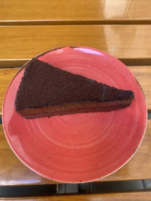 Chocolate cake - good, but could be paired with whipped cream or fresh berriess  at Organi Chiado in Lisbon