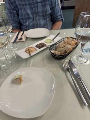 Our starter with 3 kinds of vegan paté and bread    at Organi Chiado in Lisbon