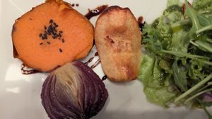 Accompaniments to the bean stew meal at Organi Chiado in Lisbon