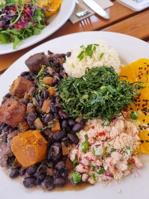 Braziluan dish with beans, chirizo and rice at Organi Chiado in Lisbon