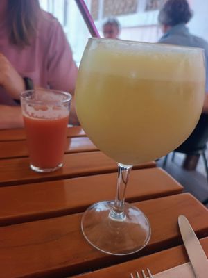 Pina colada and juice at Organi Chiado in Lisbon
