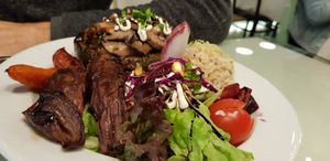 Pumpking with mushrooms feeling with Cooked vegetables at Organi Chiado in Lisbon