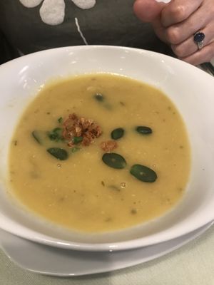 Red lentil and basil soup at Organi Chiado in Lisbon