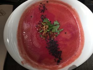 Beetroot soup at Organi Chiado in Lisbon