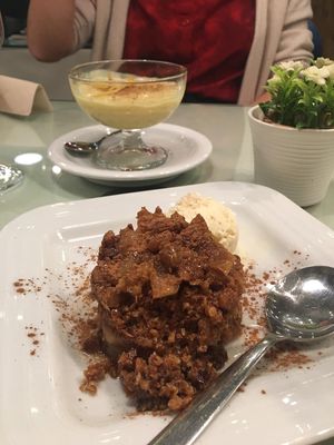 Apple crumble and rice pudding  at Organi Chiado in Lisbon