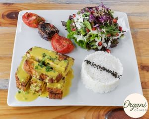 Tofu with Mango Sauce at Organi Chiado in Lisbon