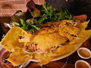 Turmeric and coconut crepe filled with bean sprouts at Hello Auntie in Marrickville