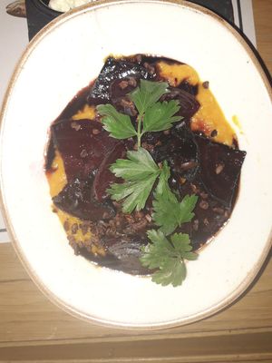 Remolacha horneada con crema de zapallo at Canasto Picnic Bistro in Bogota