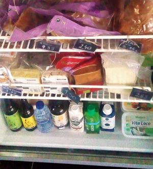 Various tofus (simple, various seasonings), seitan, tempeh, vegan craft beer, coconut water and vegan cream/butter at EasyGreen Vegan Foodstore & Snack bar in Porto